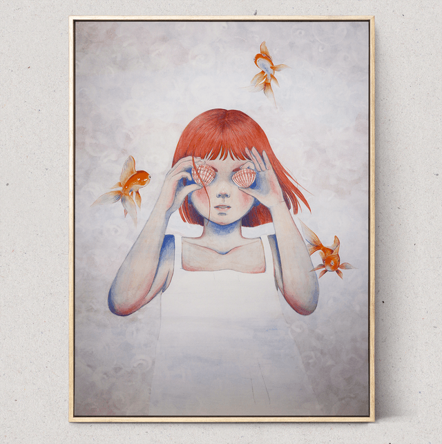 Au temps des coquillages -  Peinture traditionnelle japonaise, 50x70cm